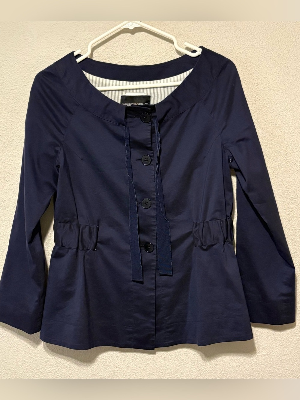 Emporio Armani Black Label Patch on Striped White and Navy Lining